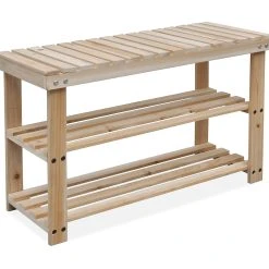 Be Basic 2-i-1 Skohylla Med Bänkskiva Massivt Granträ