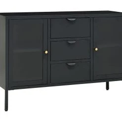 Be Basic Skänk Svart 105x35x70 Cm Stål Och Härdat Glas