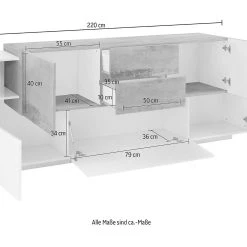 Skänk Coronew 220 Cm 5 Dörrar + 2 Lådor -Chilli shop skank coronew 220 cm 5 dorrar vitnatur 4892459