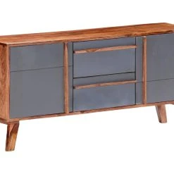 Be Basic Skänk Grå 120x30x55 Cm Massivt Sheshamträ