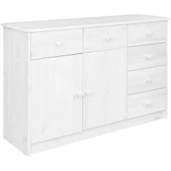 Be Basic Skänk Med 6 Lådor Vit 113x35x73 Cm Massiv Furu