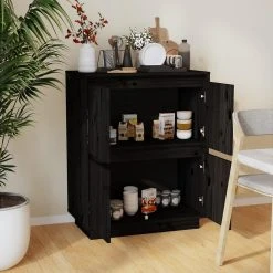 Skänk Vit 60x34x75 Cm Massiv Furu -Chilli shop skank svart 60x34x75 cm massiv furu svart 4893786