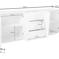 Skänk Vegara 220 Cm 4 Dörrar + 3 Lådor -Chilli shop skank vegara 220 cm 4 dorrar 3 lador vit hogglans 4465248