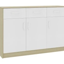 Be Basic Skänk Vit Och Sonoma-ek 110x30x75 Cm Spånskiva