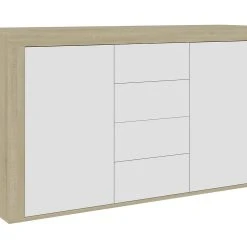 Be Basic Skänk Vit Och Sonoma-ek 120x36x69 Cm Spånskiva