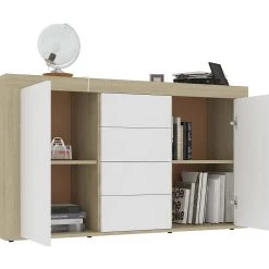 Be Basic Skänk Vit Och Sonoma-ek 120x36x69 Cm Spånskiva -Chilli shop skank vit och sonoma ek 120x36x69 cm spanskiva beige 3054570