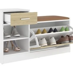 Be Basic Skobänk Vit 94,5x31x57 Cm Spånskiva -Chilli shop skobank vit och sonoma ek 945x31x57 cm spanskiva beige 4197965