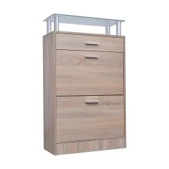 In Living Skohylla I Trä Med Låda Och Glashylla Ekimitation