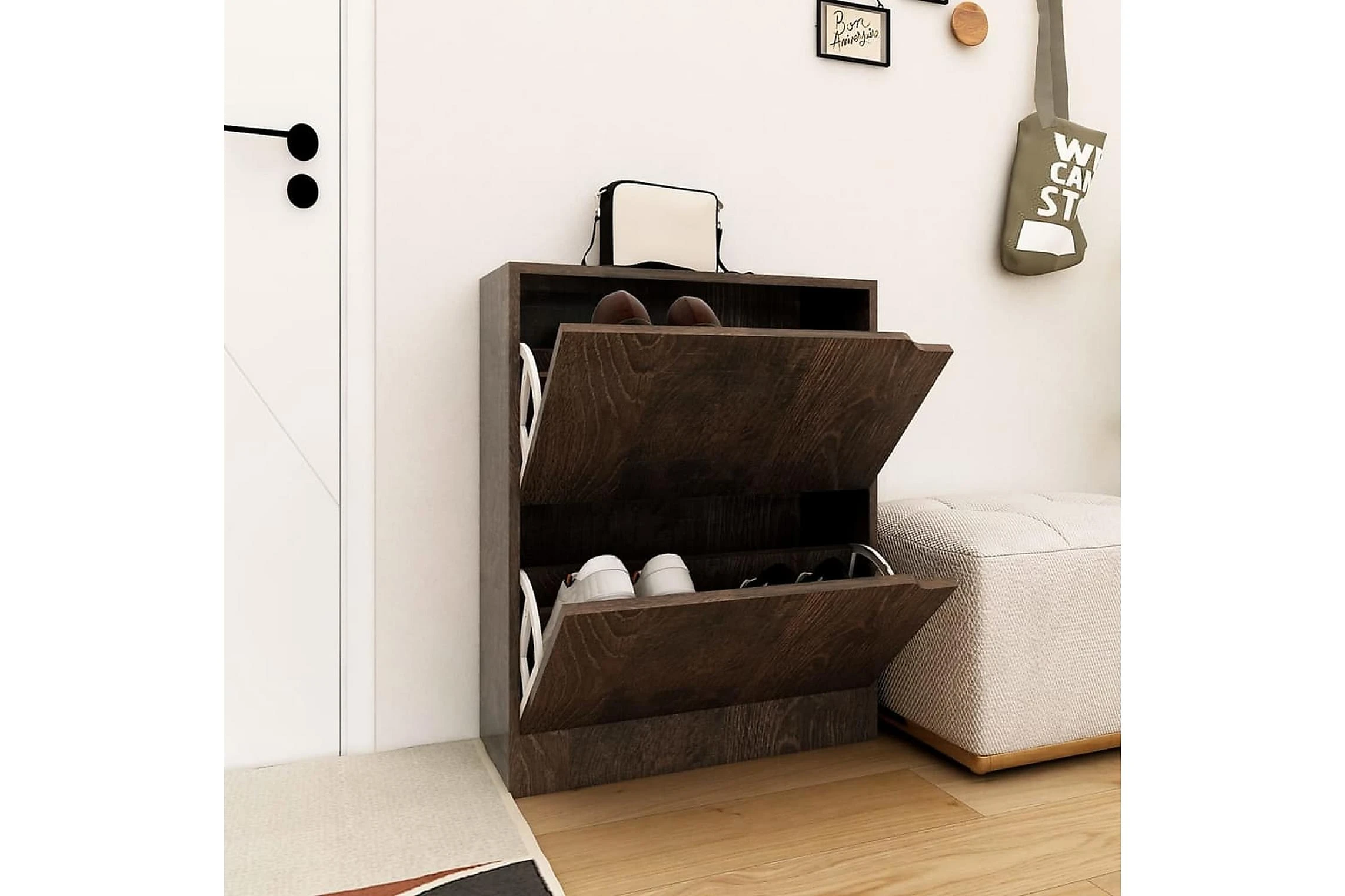 Be Basic Skoskåp Med 2 Dörrar Grå Sonoma-ek 59x24x74 Cm Spånskiva 2 Be Basic Skoskåp Med 2 Dörrar Grå Sonoma-ek 59x24x74 Cm Spånskiva - Bild 2