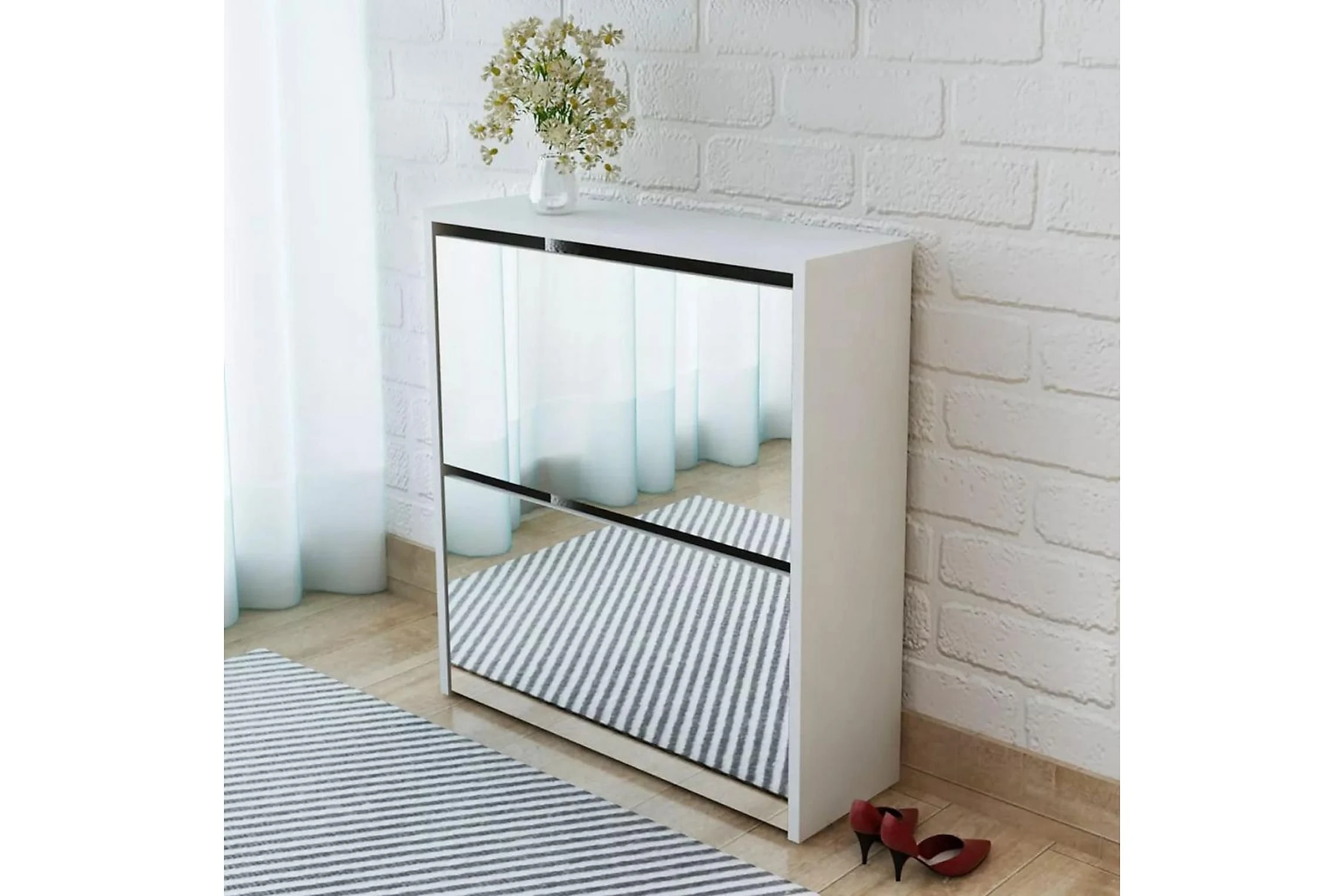 Be Basic Skoskåp Med 2 Lådor Och Spegel Vit 63x17x67 Cm 2 Be Basic Skoskåp Med 2 Lådor Och Spegel Vit 63x17x67 Cm - Bild 2