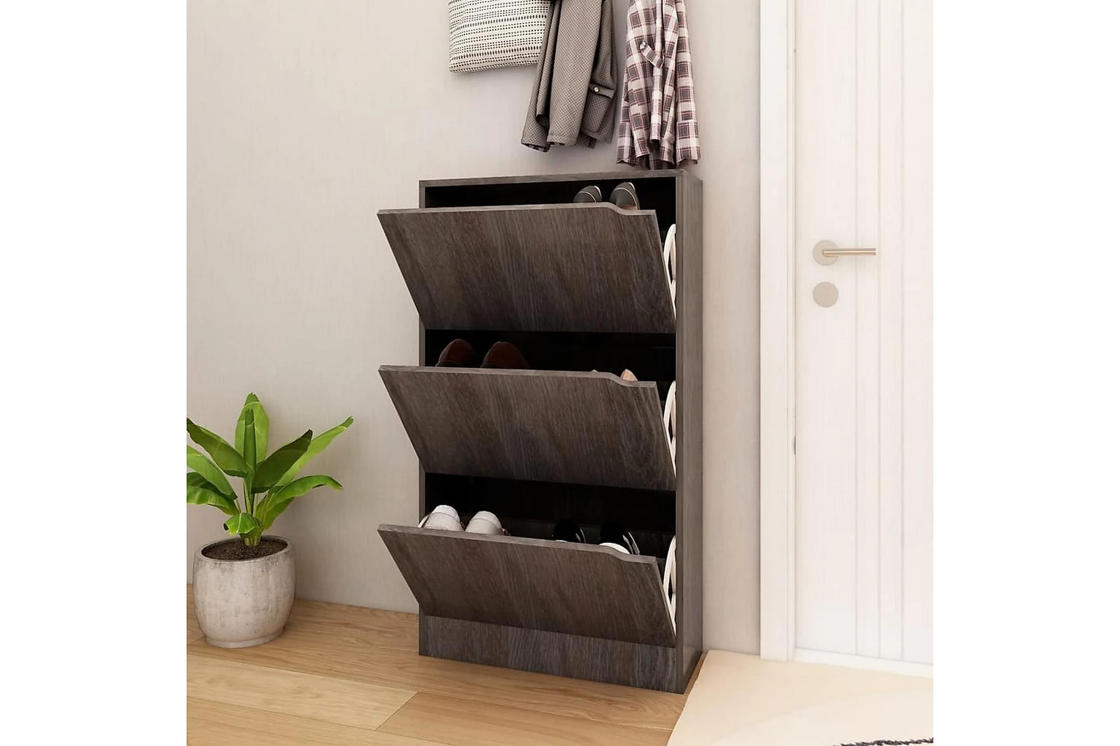 Be Basic Skoskåp Med 3 Dörrar Grå Sonoma-ek 59x24x105 Cm Spånskiva 2 Be Basic Skoskåp Med 3 Dörrar Grå Sonoma-ek 59x24x105 Cm Spånskiva - Bild 2